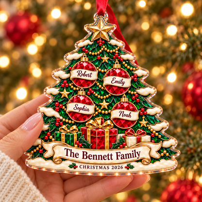 Personalized Family Christmas Tree Acrylic & Glass Ornament