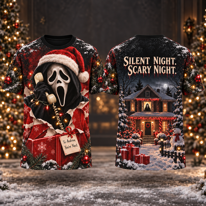 Personalized Your Name Christmas Scream AOP T-Shirt Sweatshirt Hoodie