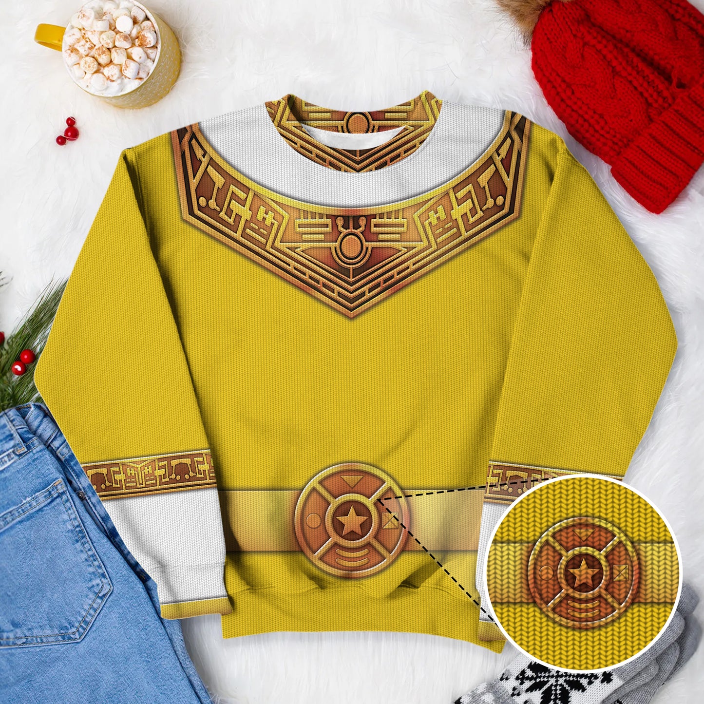 Yellow Power Rangers Zeo Ugly Christmas Custom Imitation Knitted Sweatshirt