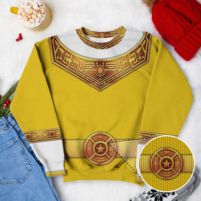 Yellow Power Rangers Zeo Ugly Christmas Custom Imitation Knitted Sweatshirt
