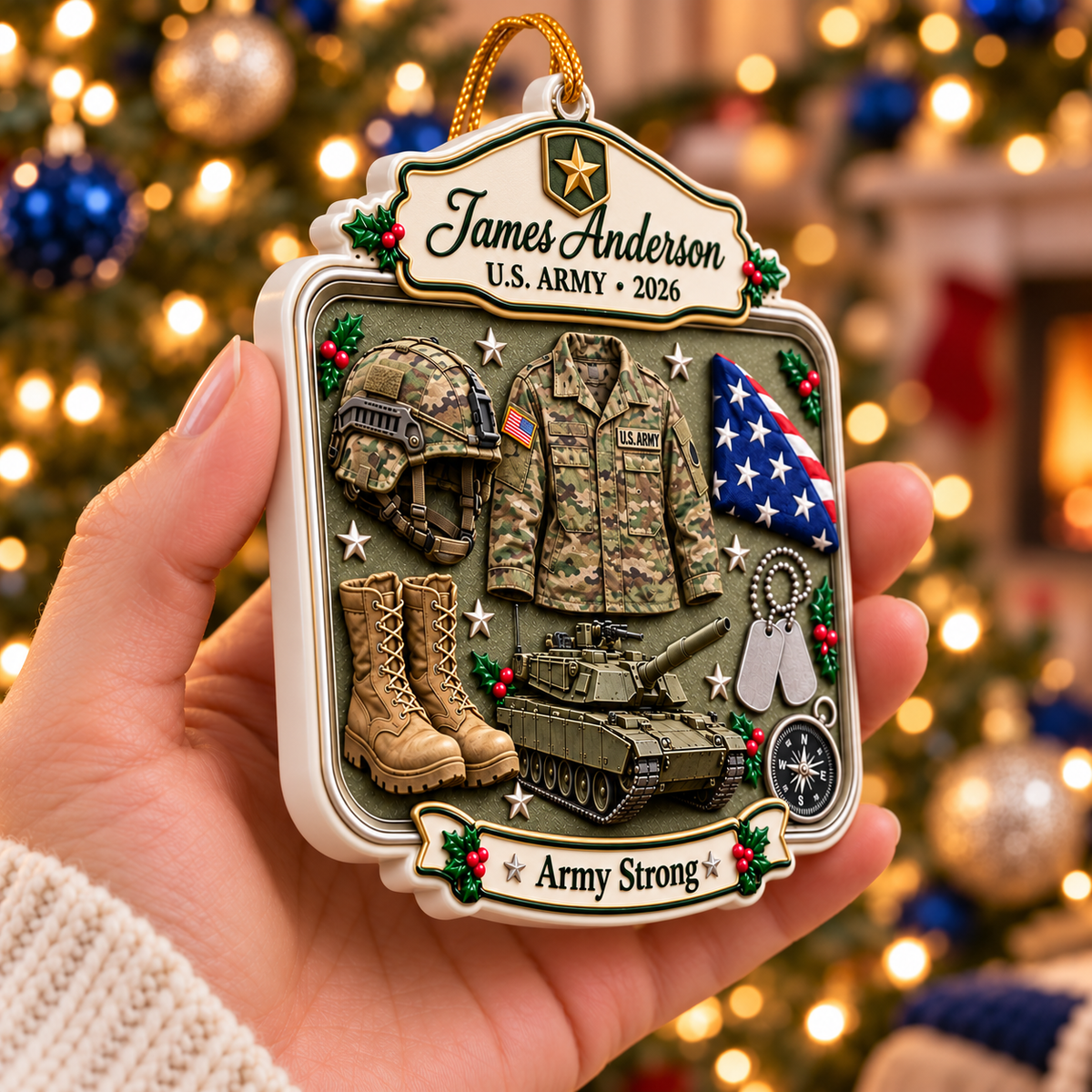 Personalized 3D Raised Acrylic US Army Custom Name Ornament