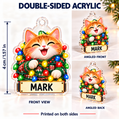 Personalized Cat Family Advent Calendar, 24 Acrylic Ornaments with Custom Names, Christmas Countdown Gift