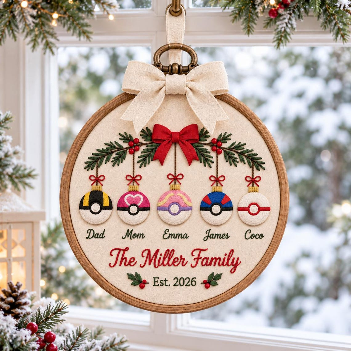 PKM Balls Personalized Embroidered Christmas Hoop