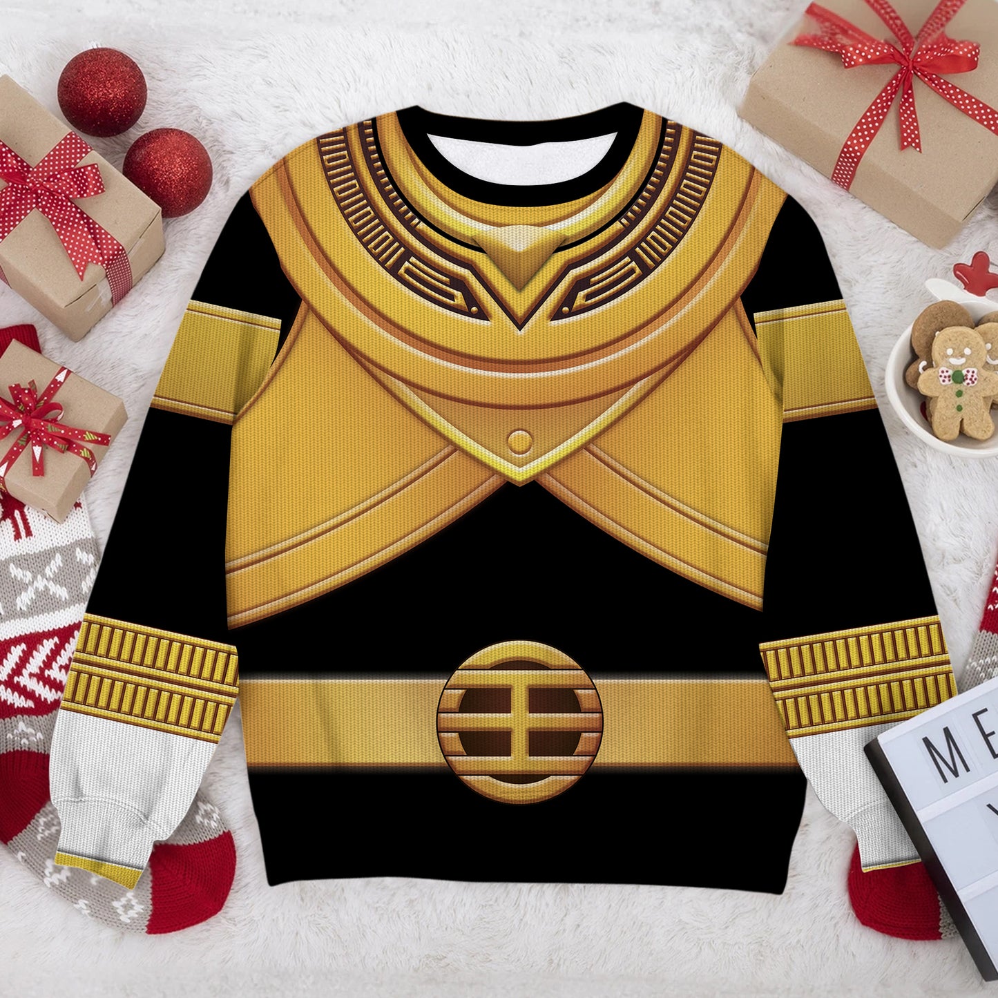 Gold Power Rangers Zeo Ugly Christmas Custom Imitation Knitted Sweatshirt