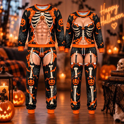 Halloween Funny Mr & Mrs Skeleton Sweatshirt And Sweatpants Set