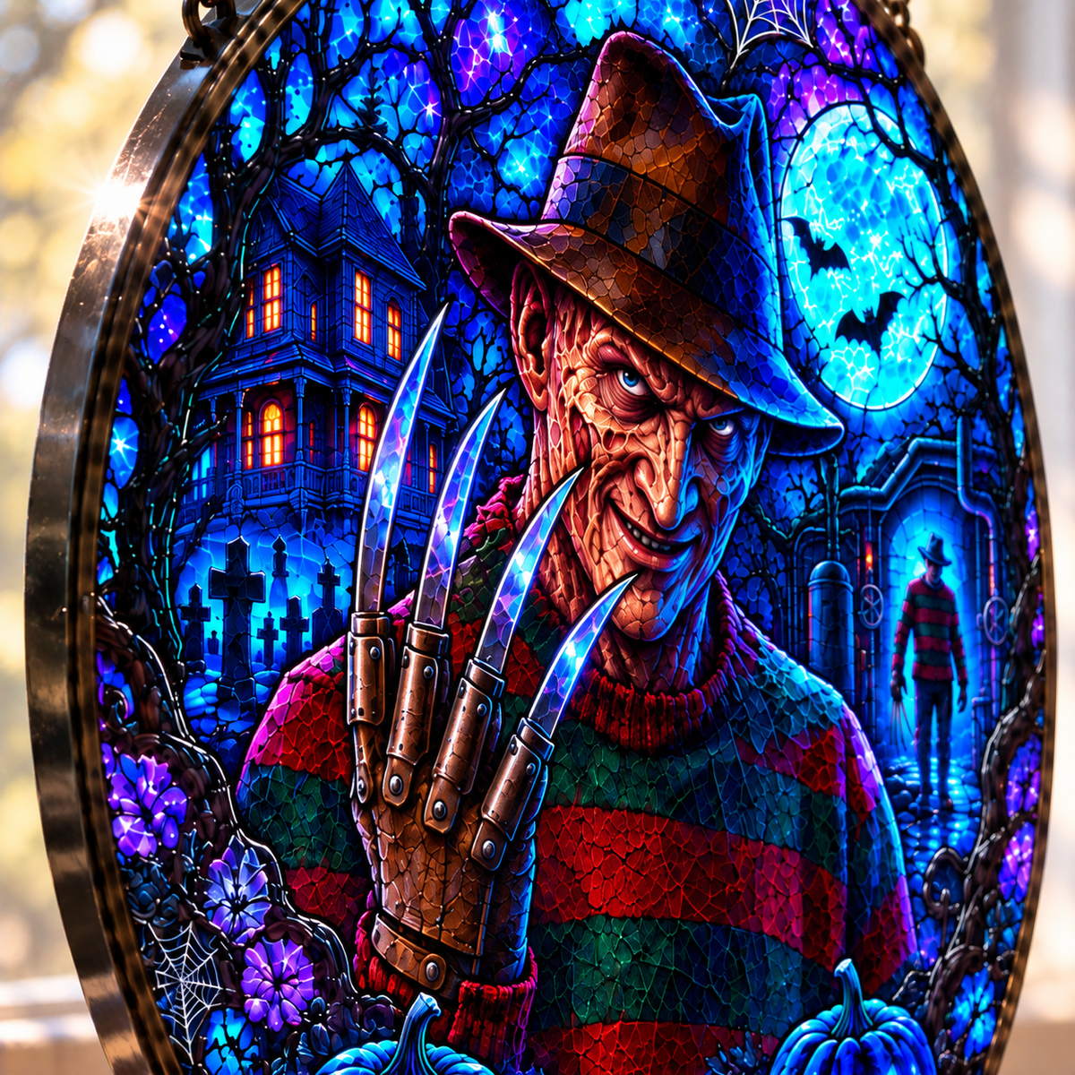 Halloween Neon Freddy Glass Suncatcher