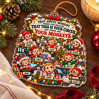 Personalized Office Monkey Christmas Ornament, Custom Team Names, Funny Acrylic Gift for Boss