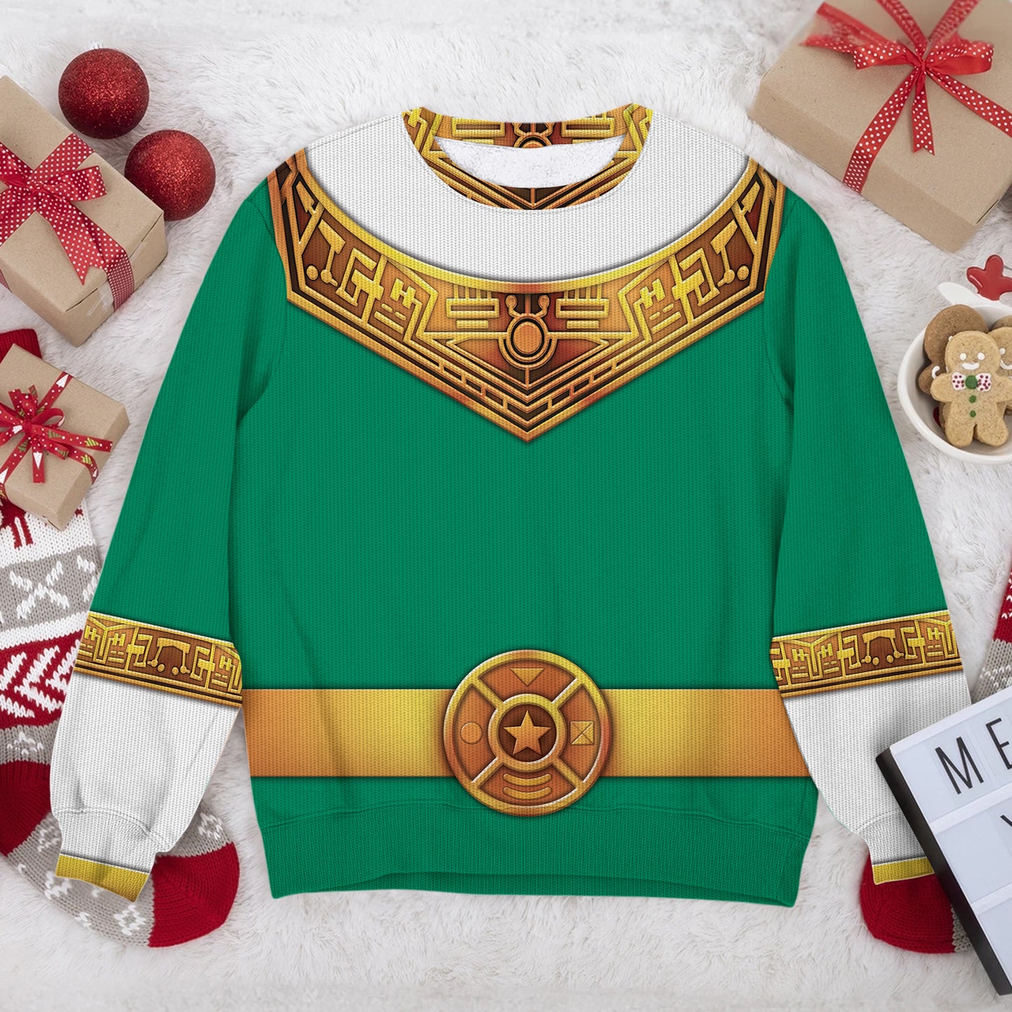 Green Power Rangers Zeo Ugly Christmas Custom Imitation Knitted Sweatshirt