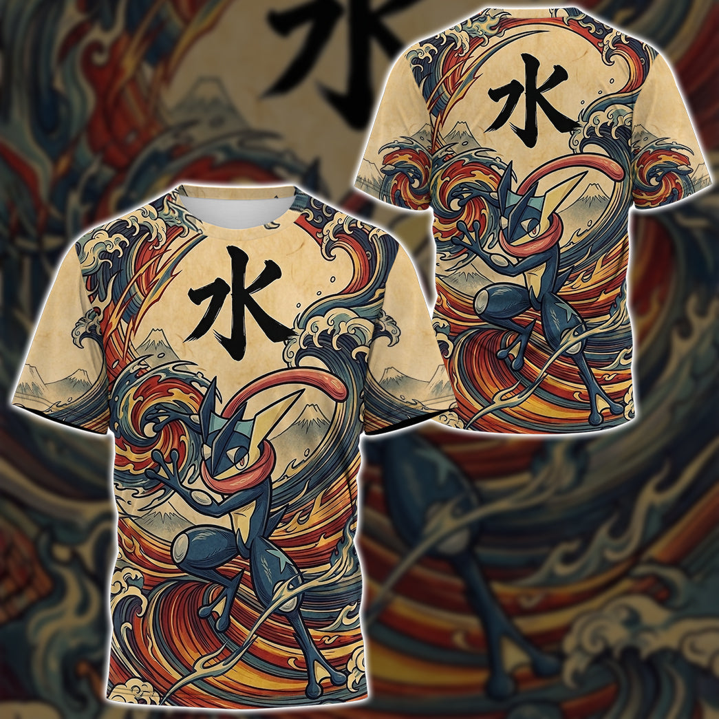 Anime PKM Greninja Japanese Kanji Aesthetic All Over Printed Sweatshirt Hoodie Zip Hoodie T-Shirt