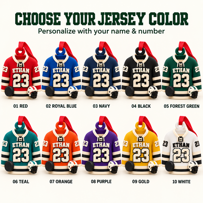 Personalized Hockey Jersey Ornament, Custom Name and Number, 3D Printed PLA Christmas Gift