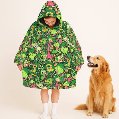 Anime PKM Grass Seamless Pattern Custom Blanket Hoodie