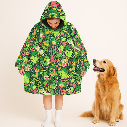 Anime PKM Grass Seamless Pattern Custom Blanket Hoodie