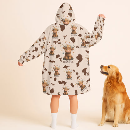 Just A Girl Who Loves Highland Cow Cute Personalized Custom Name Blanket Hoodie