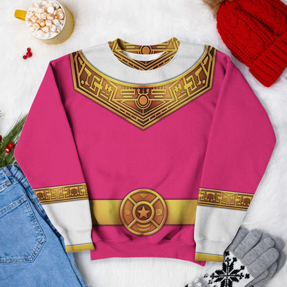 Pink Power Rangers Zeo Ugly Christmas Custom Imitation Knitted Sweatshirt