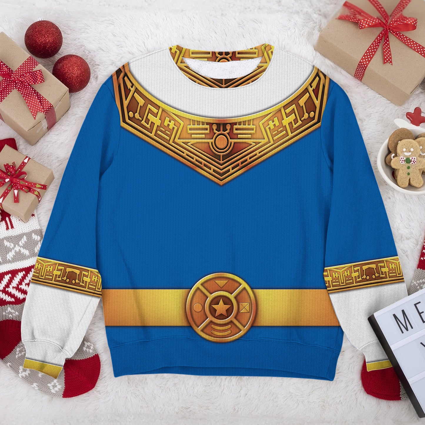 Blue Power Rangers Zeo Ugly Christmas Custom Imitation Knitted Sweatshirt