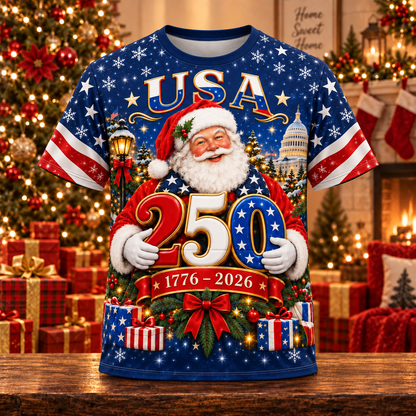 Christmas 250th USA Anniversary AOP T-Shirt Sweatshirt Hoodie