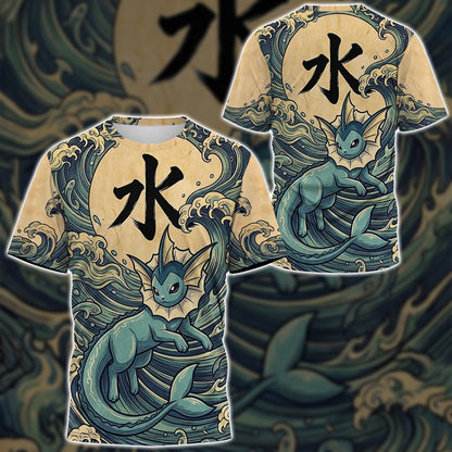 Anime PKM Vaporeon Japanese Kanji Aesthetic All Over Printed Sweatshirt Hoodie Zip Hoodie T-Shirt