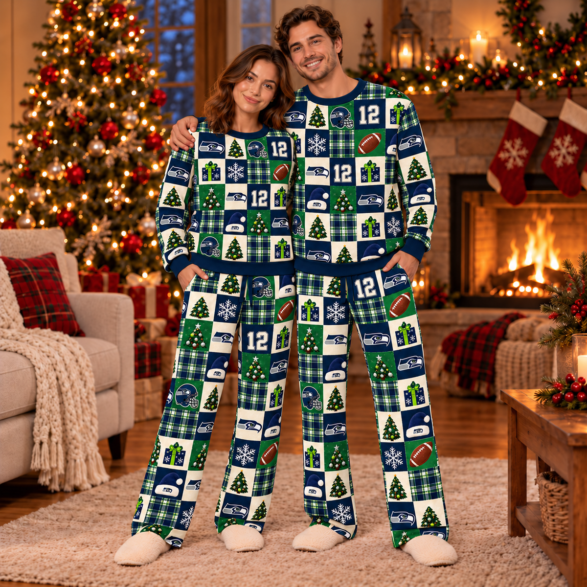 Personalized Seahawks Christmas Sweatshirt and Lounge Pants