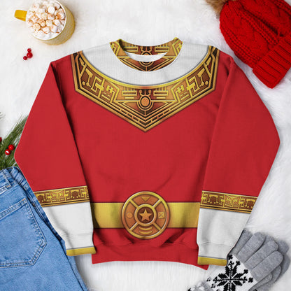 Red Power Rangers Zeo Ugly Christmas Custom Imitation Knitted Sweatshirt