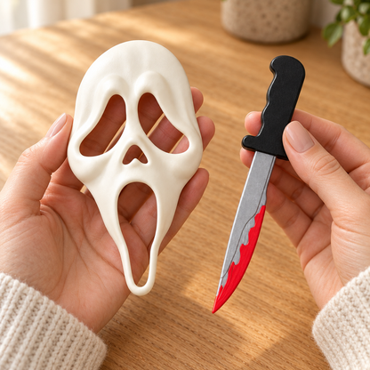 Ghostface Hair Slide with Knife-Shaped Hair Stick – Halloween Hair Accessory, Horror Fan Gift