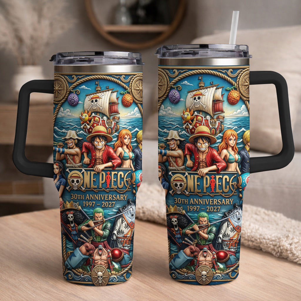 Pirate Anime Adventure 30th Anniversary Tumbler, 1997–2027 Manga Inspired Travel Cup, Ocean Crew Stainless Tumbler With Handle