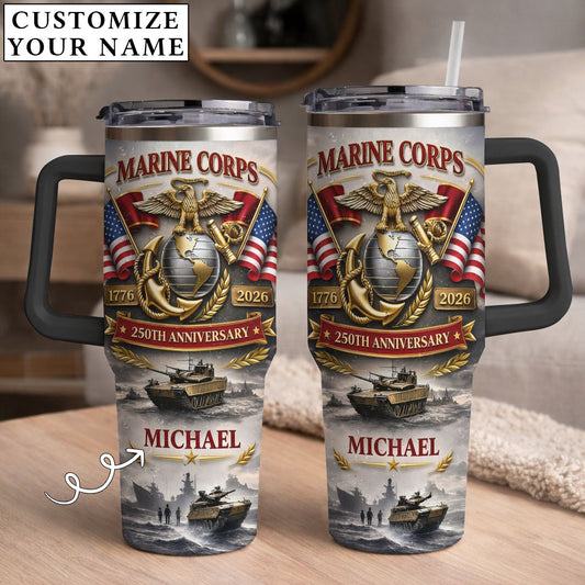 USA 250th Anniversary Marine Corps - Custom Name 40oz Tumbler