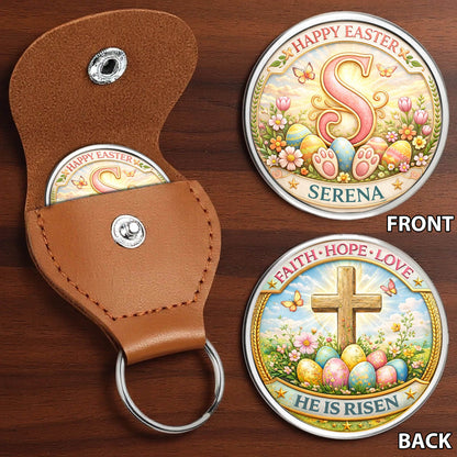 Faith Hope Love Custom Name Printed Commemorative Coin With Pocket Hug Leather Keychain