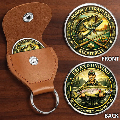 Keep It Reel Printed Commemorative Coin With Pocket Hug Leather Keychain