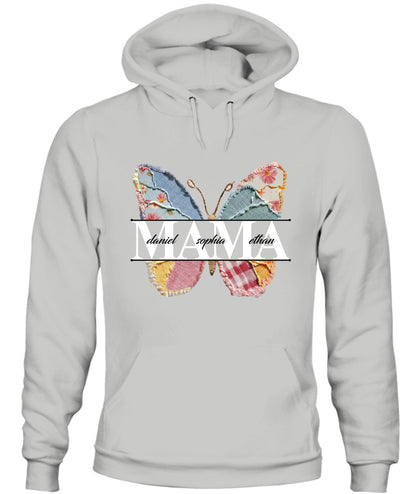 Personalized Butterfly Mama Grandma Nana Custom  Faux 3D Patchwork T-Shirt Hoodie Sweatshirt