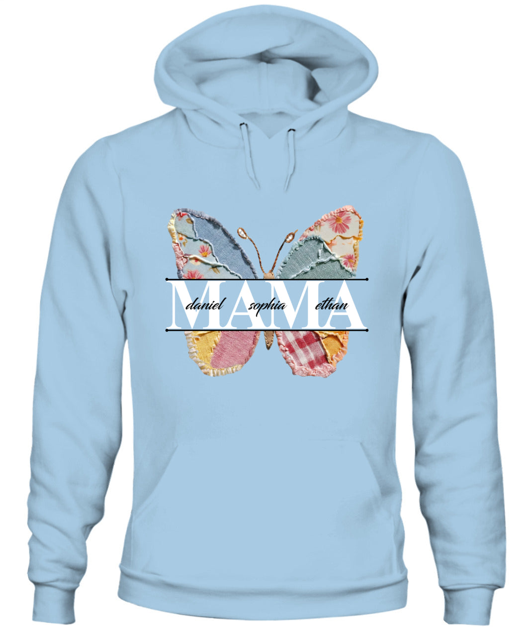Personalized Butterfly Mama Grandma Nana Custom  Faux 3D Patchwork T-Shirt Hoodie Sweatshirt