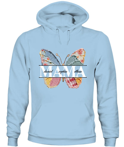 Personalized Butterfly Mama Grandma Nana Custom  Faux 3D Patchwork T-Shirt Hoodie Sweatshirt