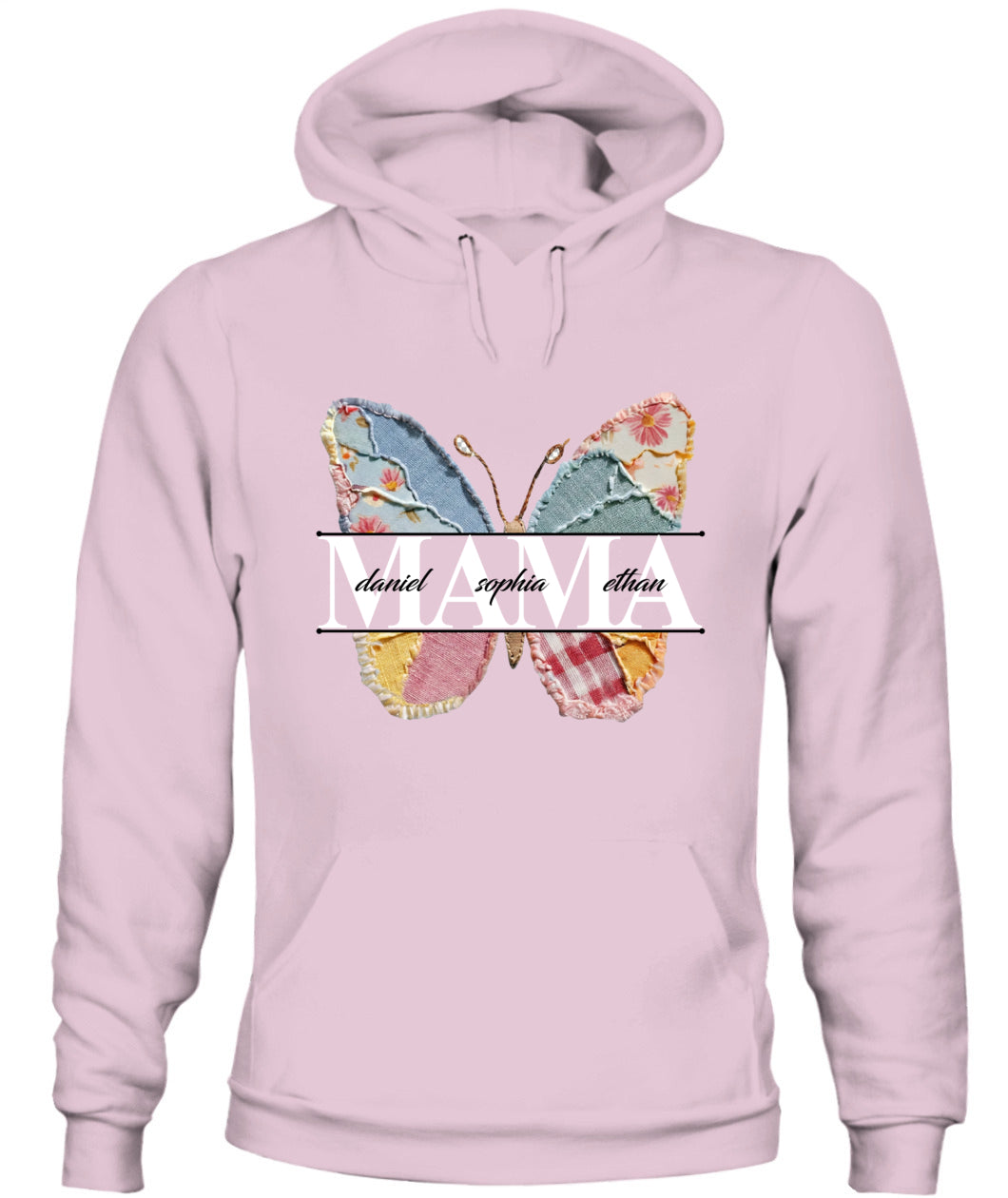 Personalized Butterfly Mama Grandma Nana Custom  Faux 3D Patchwork T-Shirt Hoodie Sweatshirt