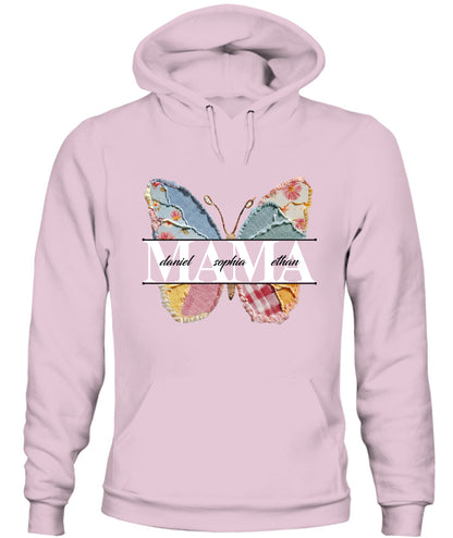 Personalized Butterfly Mama Grandma Nana Custom  Faux 3D Patchwork T-Shirt Hoodie Sweatshirt