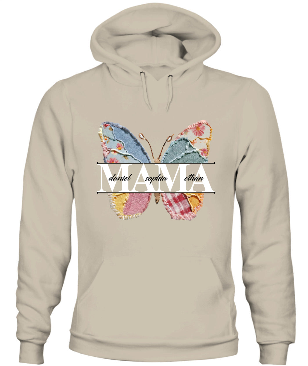 Personalized Butterfly Mama Grandma Nana Custom  Faux 3D Patchwork T-Shirt Hoodie Sweatshirt