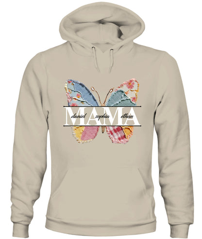 Personalized Butterfly Mama Grandma Nana Custom  Faux 3D Patchwork T-Shirt Hoodie Sweatshirt