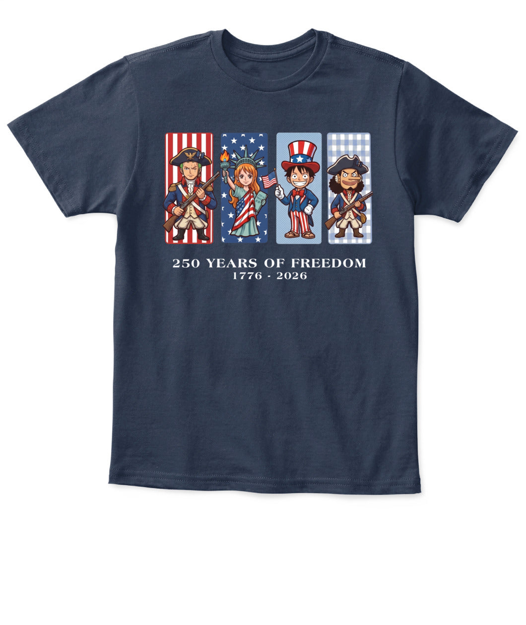 One Piece 250 Years of Freedom 1776–2026 Patriotic Printed Graphic Hoodie Sweatshirt T-Shirt
