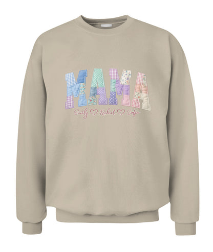 Personalized Mama Gigi Grandma Custom  Faux 3D Patchwork T-Shirt Sweatshirt