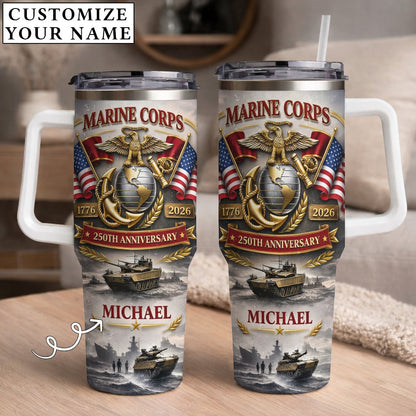 USA 250th Anniversary Marine Corps - Custom Name 40oz Tumbler