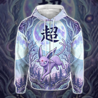 Anime PKM Espeon Japanese Kanji Aesthetic All Over Printed Sweatshirt Hoodie Zip Hoodie T-Shirt
