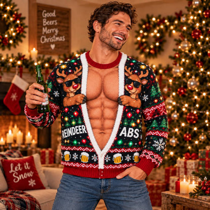 Christmas Funny Reindeer Abs Ugly Sweatshirt