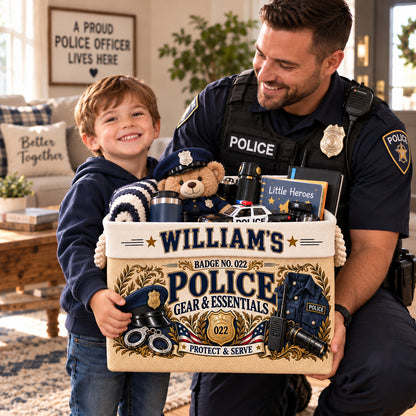 Personalized Police Officer Storage Basket, Custom Name and Badge Number, Law Enforcement Gift