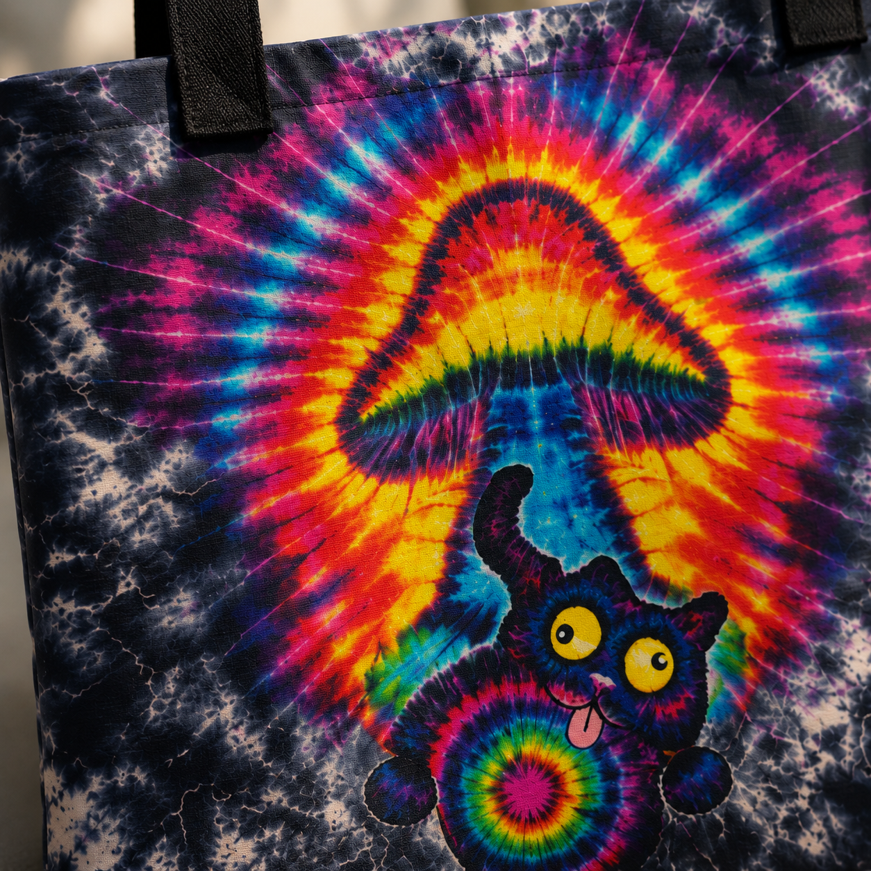 Cat Mushroom Hot Orange Black Tote Bag
