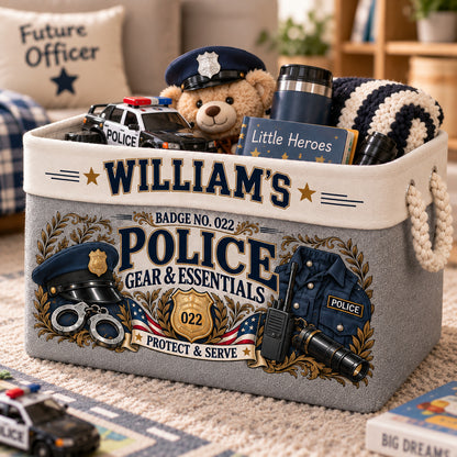 Personalized Police Officer Storage Basket, Custom Name and Badge Number, Law Enforcement Gift