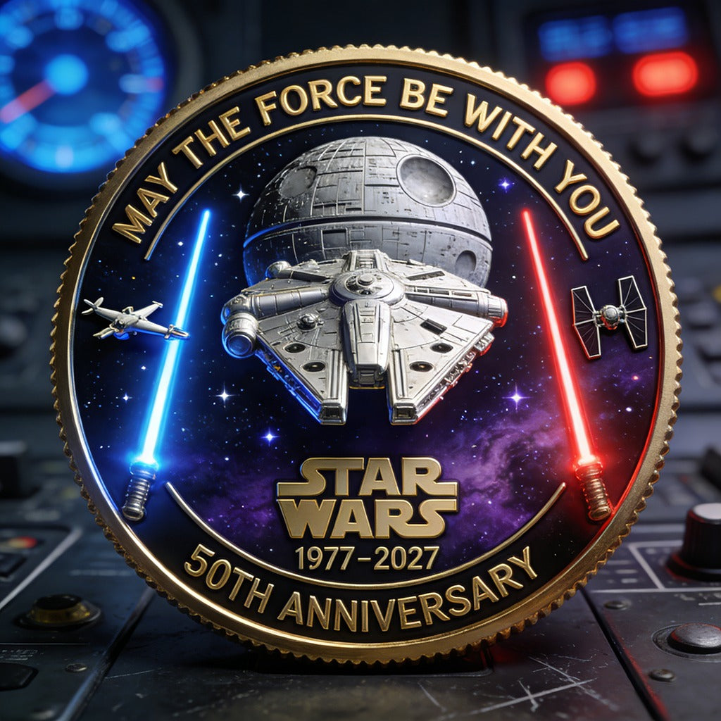 Star Wars 50th Anniversary Printed Commemorative Coin 1977–2027 – Limited Edition Collector’s Coin