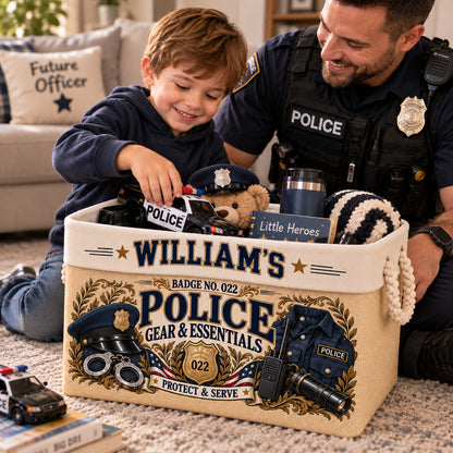 Personalized Police Officer Storage Basket, Custom Name and Badge Number, Law Enforcement Gift