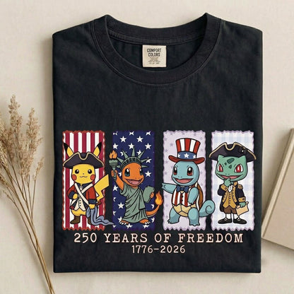 Pokemon 250 Years of Freedom 1776–2026 Patriotic Printed Graphic Quarter-Zip Sweatshirt, Hoodie Sweatshirt T-Shirt