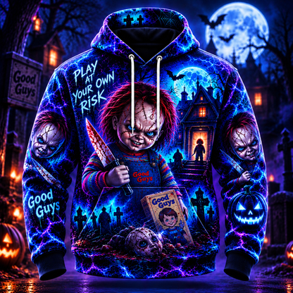 Halloween Neon Chucky AOP T-Shirt Sweatshirt Hoodie
