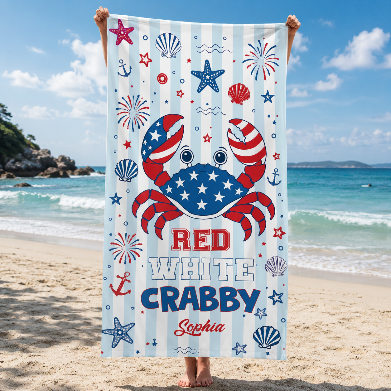 Personalized Grab Beach Towel Custome Name Patriotic Gift