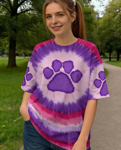 Purple Paw Swirl Tie Dye Cat Printed Hoodie Sweatshirt T-Shirt
