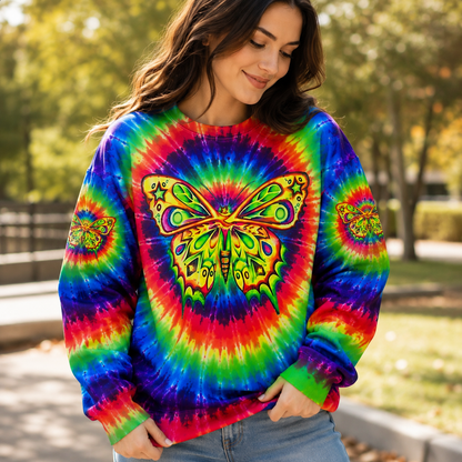 Rainbow Swirl Butterfly Printed Hoodie Sweatshirt T-Shirt